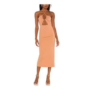 Nbd 'Iona' Brown Midi Halterneck Back Cut Out Dress Size XS